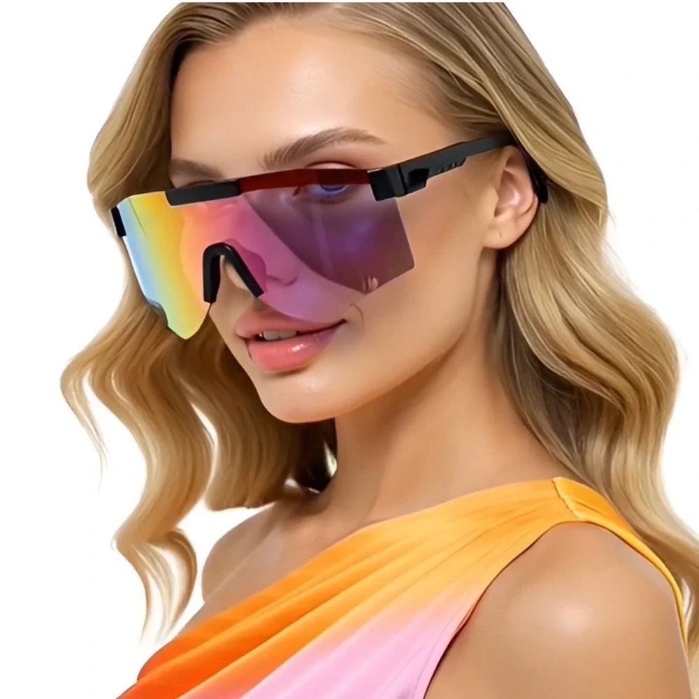 Oversized One Piece Blade Sports Women‎ Rimless Cycling Sunglasses Mirror Lentes